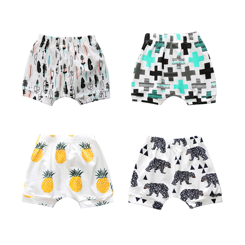 Летние шорты для маленьких мальчиков и девочек, милые модные хлопковые шаровары с принтом фруктов, овощей, животных, с мультяшным рисунком для малышей, лучшее качество
