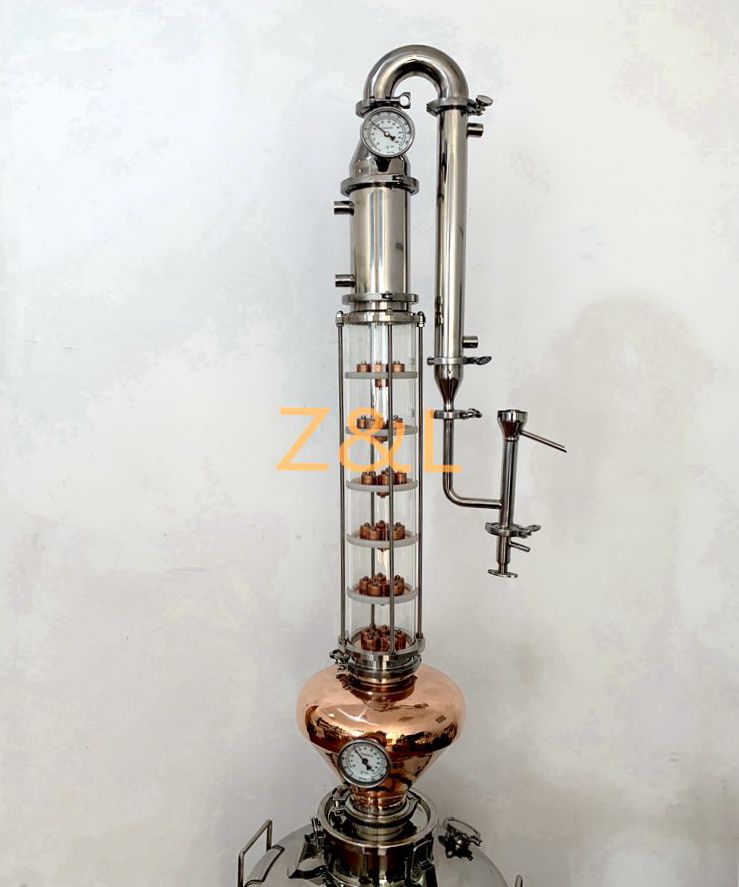 Стеклянная медная фракционная спиртовая дистилляционная колонна с бойлером для водки, Джина, виски