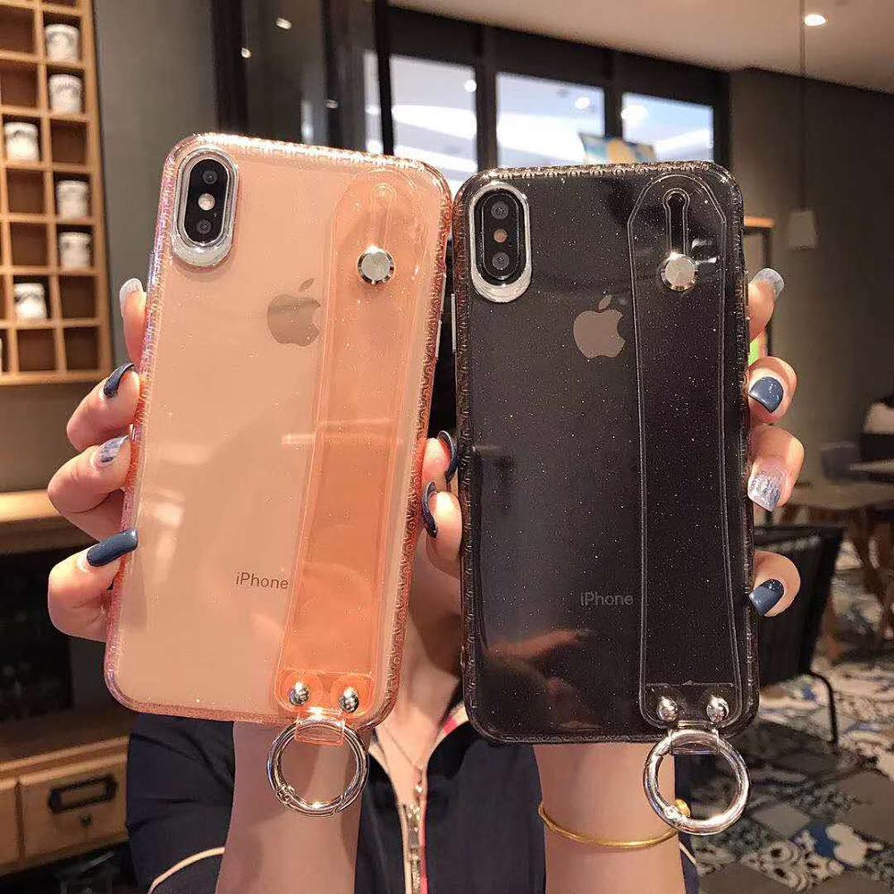 Wristband Case For iPhone 6 6s 7 8 Plus X XR XS Max Fashion Glitter Powder Clear Soft TPU Luxury Shiny Shockproof Cover Capa