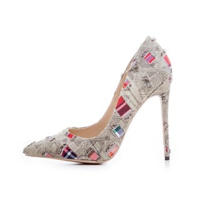 custom ladies pumps dark and light blue denim pointed toe shoes womens high heels for ladies