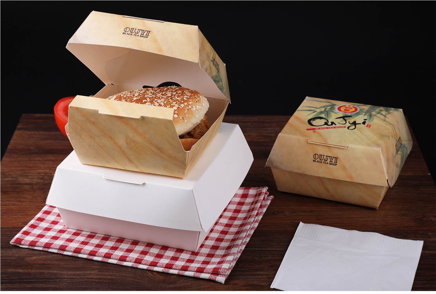 定制商标印花纸制汉堡盒包装