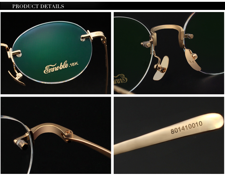 Custom 18K Gold Round Glasses Frame Unisex Business Casual Eyewear Frames EH009