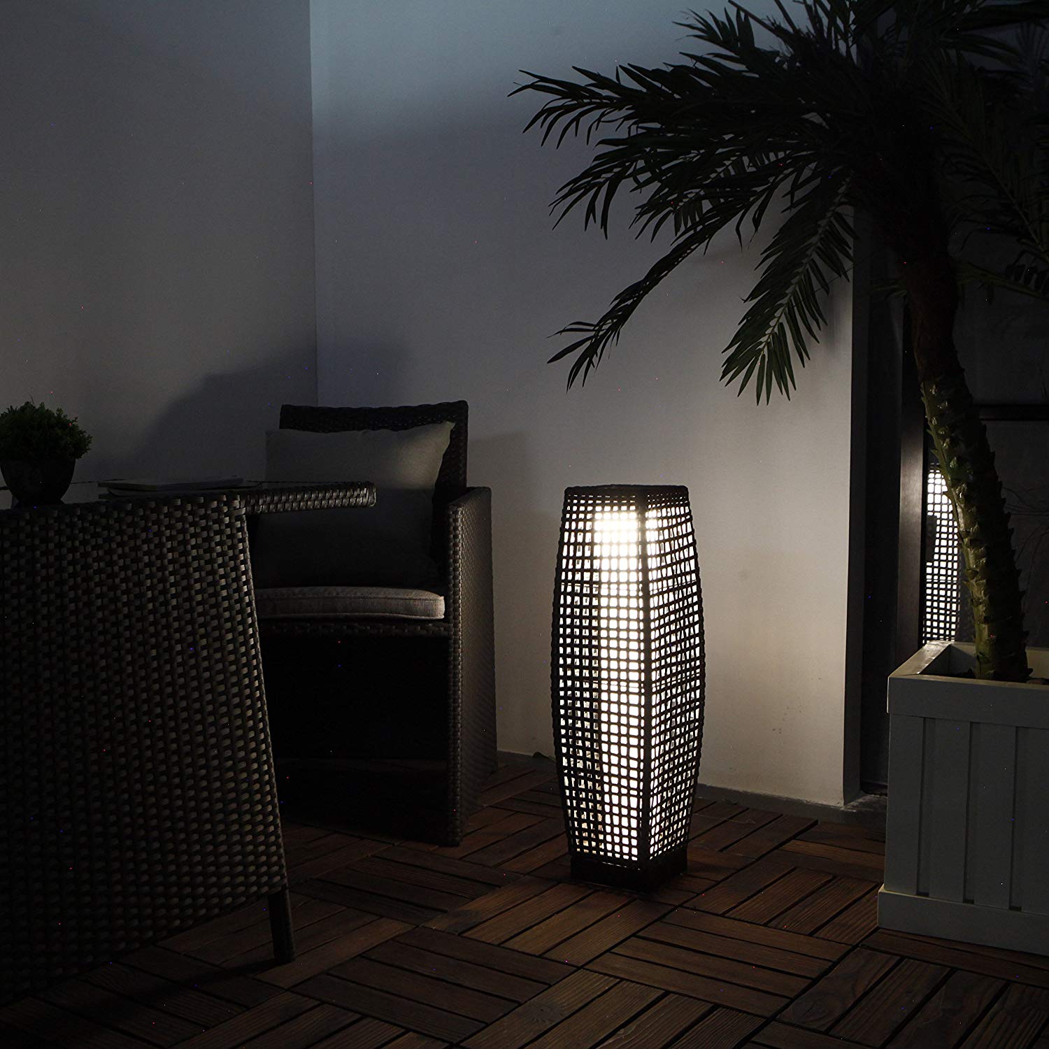 明亮的室外花园太阳能藤条草坪灯灯,耐天气藤条地板灯为庭院,甲板