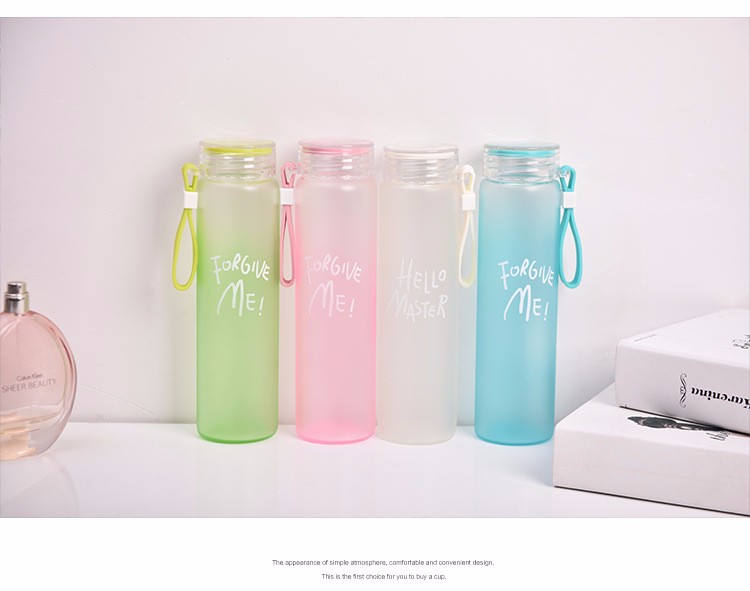 Wholesale wide mouth glass water bottle  glass bottle frosted glass beverage bottle