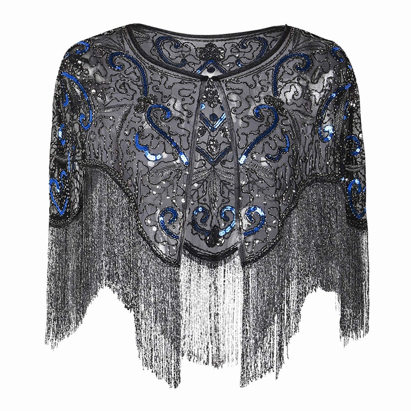 JONG-EE женские 1920s в винтажном стиле; С бахромой из пайеток Хлопушки вечернее платье с накидкой