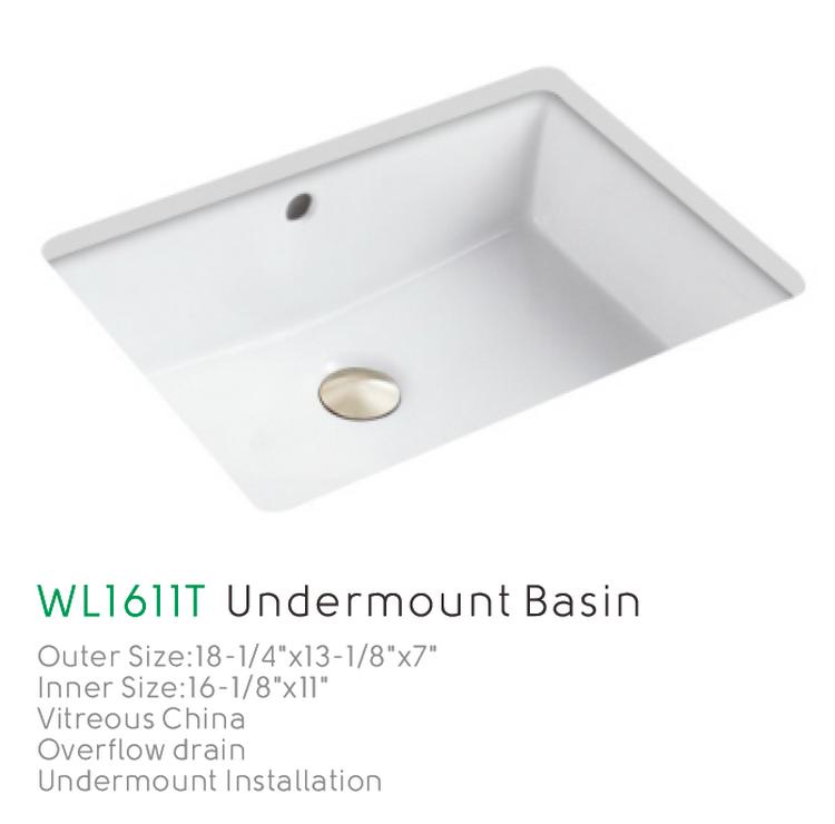 Ceramic Rectangular Shape Sink Bathroom WL-1611T Undermount Basin