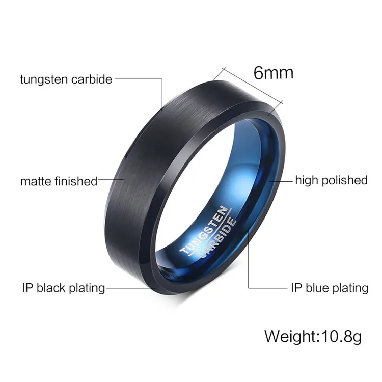 Philippine Class Wedding Tungsten Ring, Rainbow Blue Red Carbide Tungsten Ring