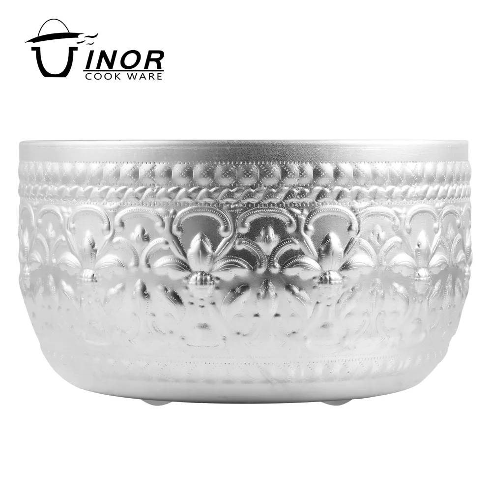 2 Silver Thai Water Bowl Vintage Pattern Embossed Aluminum Container Serving Cup