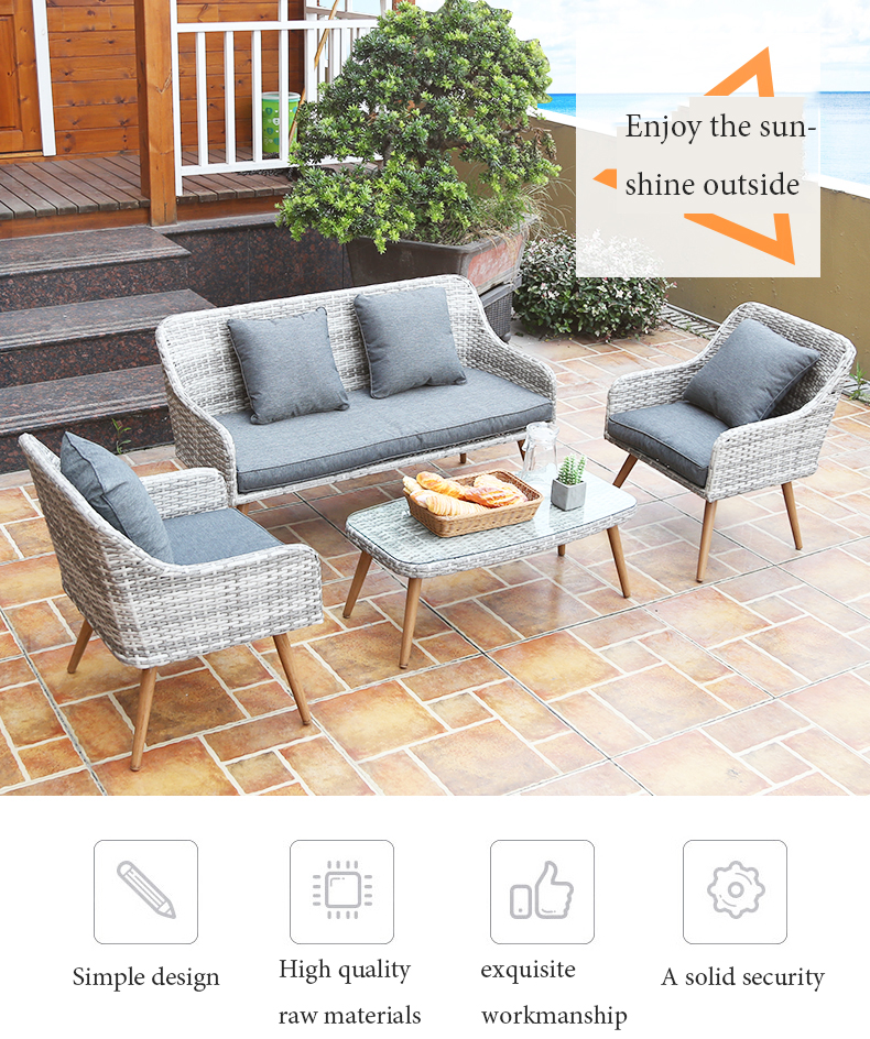 High quality outdoor rattan furniture wicker sofa set table chair bistro lawn conversation set for pool side balcony party relax