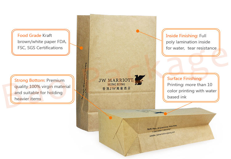 Eco Friendly Cheap Durable Custom Printed Grocery Brown Kraft Paper Lunch Bag Without Handle