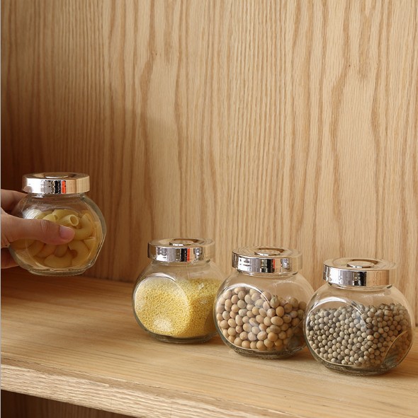 Wholesale Full Set Empty Spice and Seasoning Pot Jar Seasoning Glass Kitchen Food Storage Bottles & Jars Minimalist Cover Iron