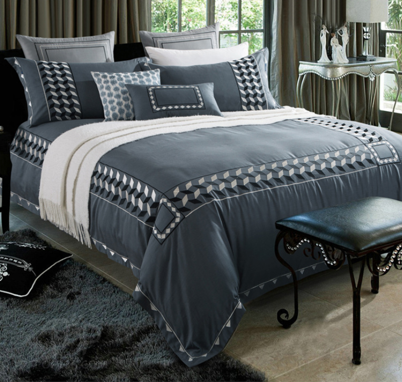 Embroidery Duvet & Pillowcases, unique pleated design to enhance the elegance of your room, Comforter Set Queen/King Size