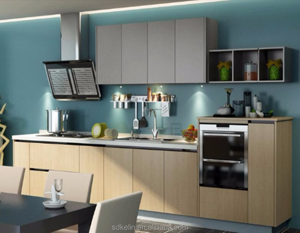 Современный деревянный кухонный шкаф из нержавеющей стали