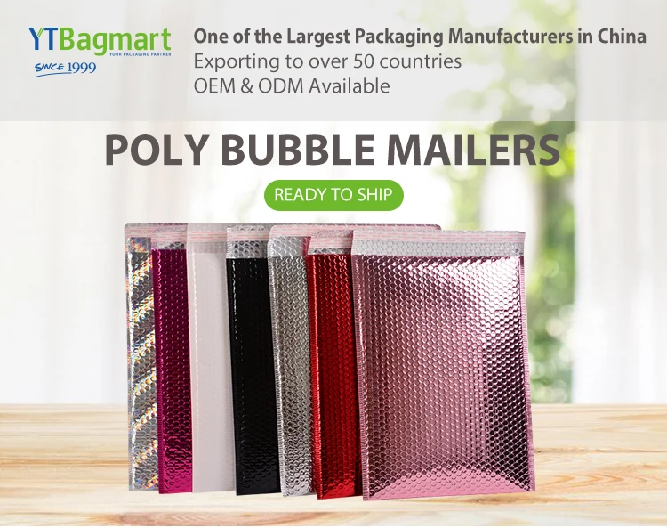 Wholesale Metallic Foil Glitter Self Seal Shipping Bubble Padded Envelope Mailing Bags Pink Custom Poly Mailer With Logo