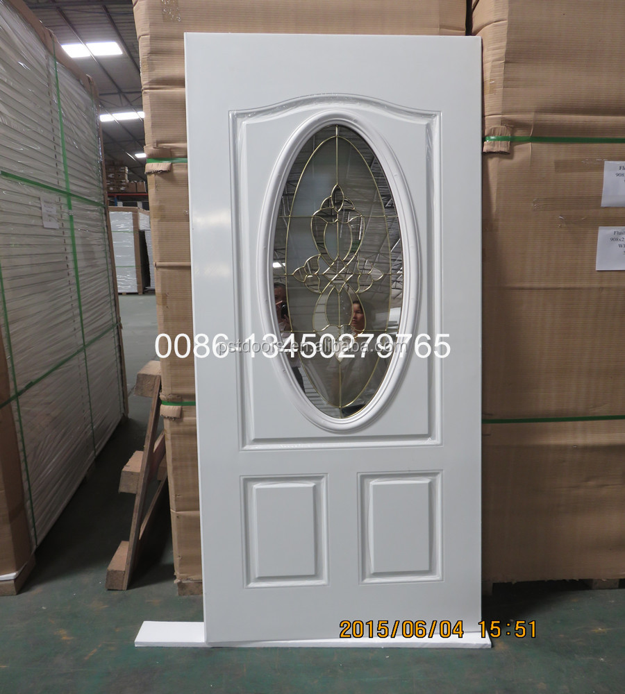 Pequeño óvalo vidrio puerta de entrada de acero (piel puerta de acero, espuma de polietileno aislante)