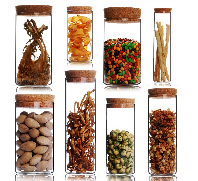 Promotional food grade wood lid candy spice heat resistant storage glass jar