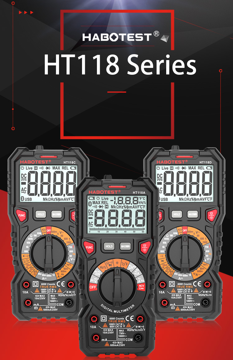 High Precision HABOTEST HT118C Capacitance Resistance Current Voltage T-RMS Digital Multimeter