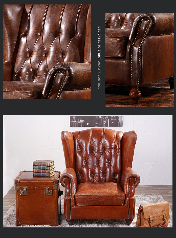 Modern chair leather chester armchair single leisure coffee shop living room sofa chair with arm