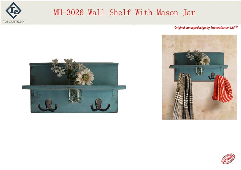 Новые моды многофункциональный настенные полки с стеклянную банку и крючки, новые деревянные украшения стен дома