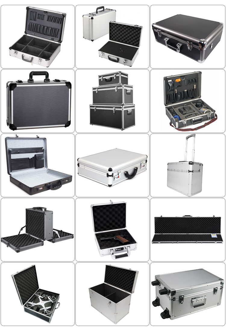 Portable Aluminum Hard Case Tool Box Large Black Mens Tool Case Metal Carrying Case