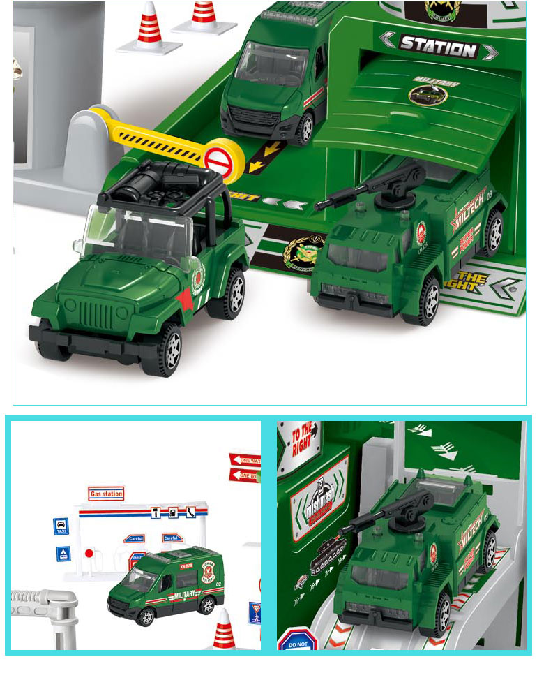 kids die cast model diy parking garage toy with 1:64 military car