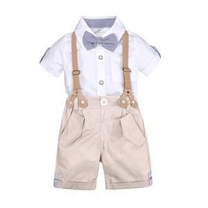 Summer style baby boy clothing sets newborn infant clothing 2pcs short sleeve shirt + suspenders shorts gentleman suits