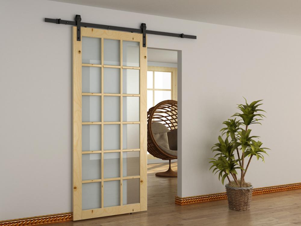 Glass insert solid wood door Sliding wood barn door for patio