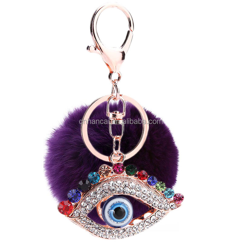 Глаза зла с украшением в виде кристаллов кулон помпон брелок из меха Рекс с помпоном из кроличьего меха; Женская обувь машинок с дистанционным управлением взрыва сумка брелок для ювелирных изделий