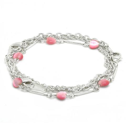 廉价销售粉红蛋白石石首饰多层银链链手镯珠宝为妇女