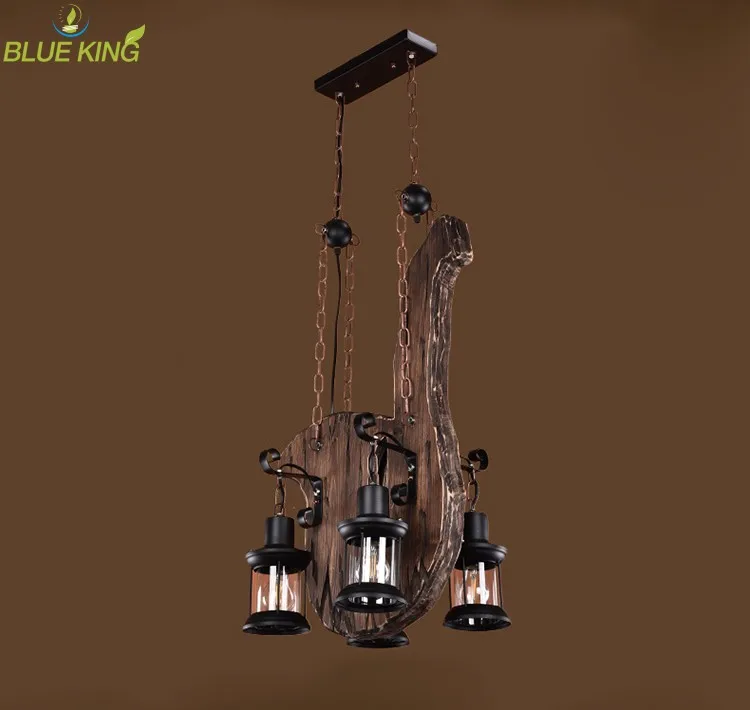 Metal Rustic design loft solid wood dining room pendant chandelier Led Decor  Suspension Lampara