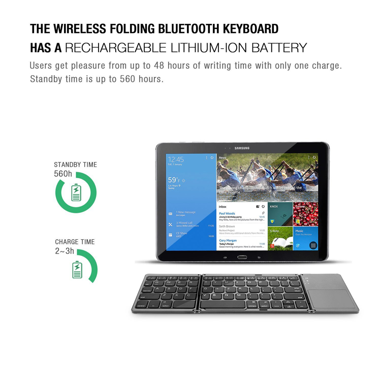 Black Layout Promotion Foldable Wireless Mobile & Stand With Touchpad For Tab Portable Folding Keyboard Bluetooth Azerty