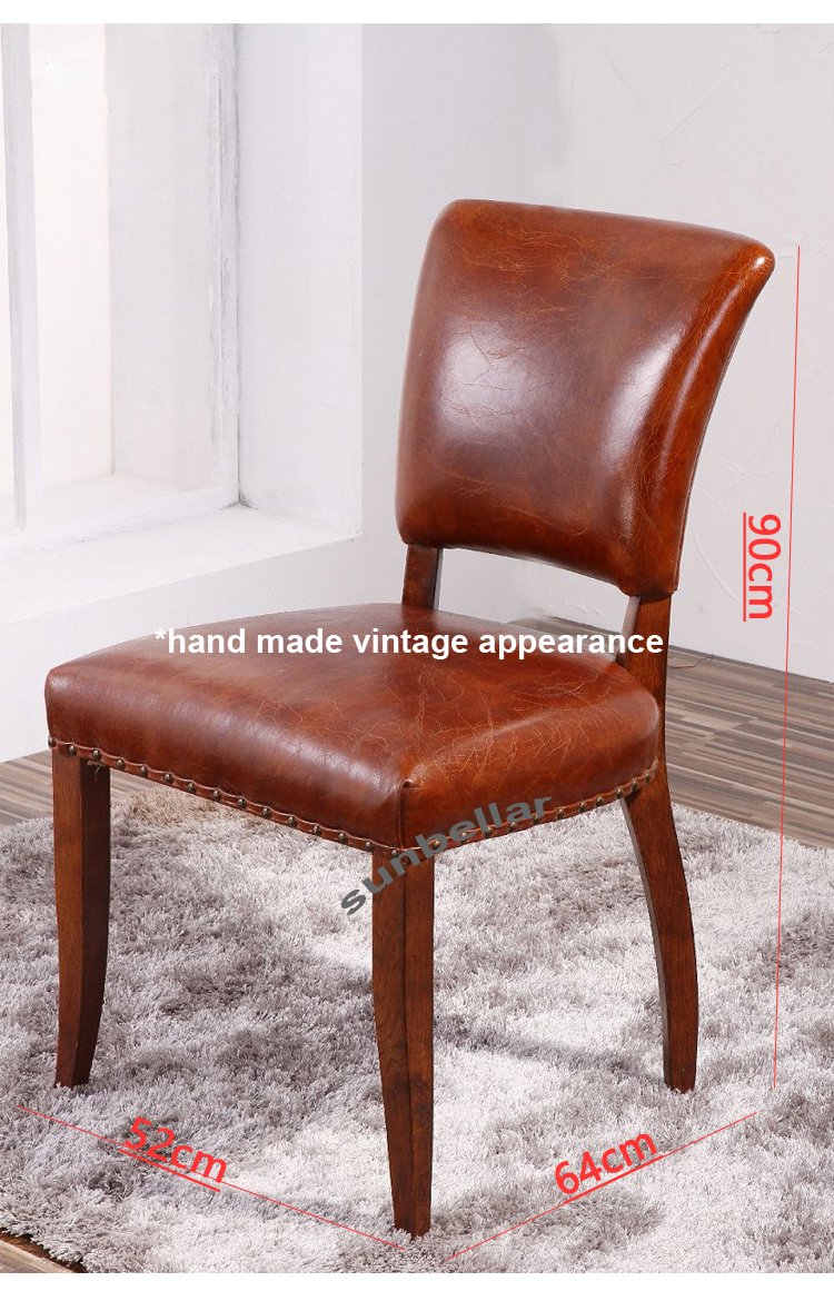 wholesale vintage genuine leather distressed dining chair wooden legs antique brown leather high back chairs for dining room