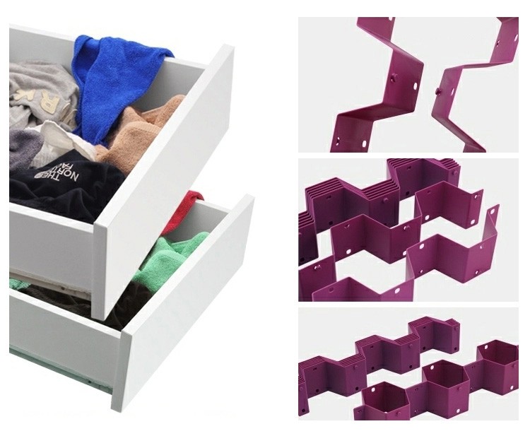 Лидер продаж, Пластиковый Регулируемый разделитель, органайзер для ящиков, разделитель для нижнего белья, носков, бюстгальтеров, галстуков