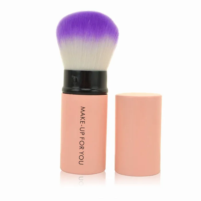 Pink synthetic hair retractable refillable powder brush