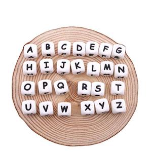 YDS White A-Z Alphabet Number Cube Beads for Jewelry Making DIY Necklace Bracelet-12MM