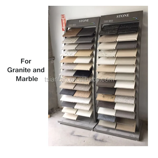 Custom Metal Showroom Natural Marble Quartz Stone Tile Display Stand Tower for Engineered Stone and Solid Surface