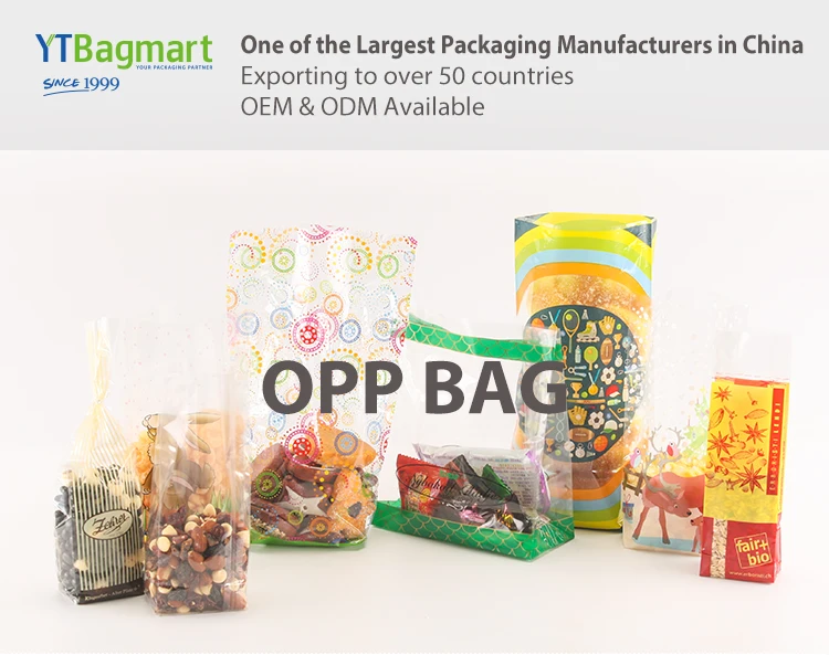 Flat Bottom Cellophane Bag For Cookie Opp Package Bag With Custom Printing Opp Plastic Bags