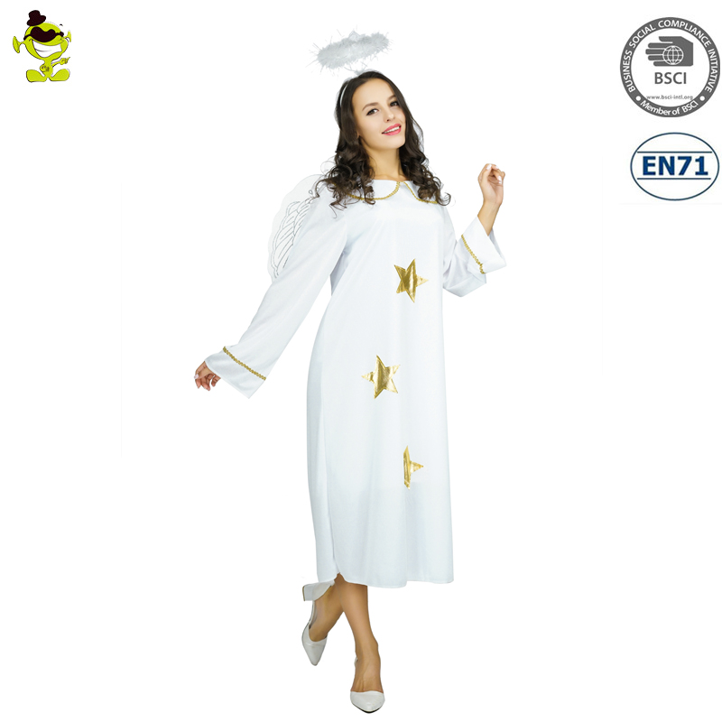 成人花式礼服女士白色天使服装带翅膀万圣节角色扮演女性表演服装