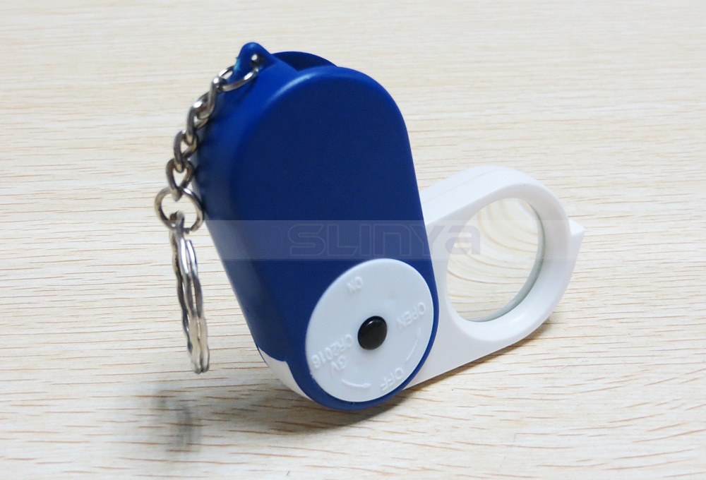 Blue White Shell Illuminant LED Light 15X Magnifying Glass with Keychain