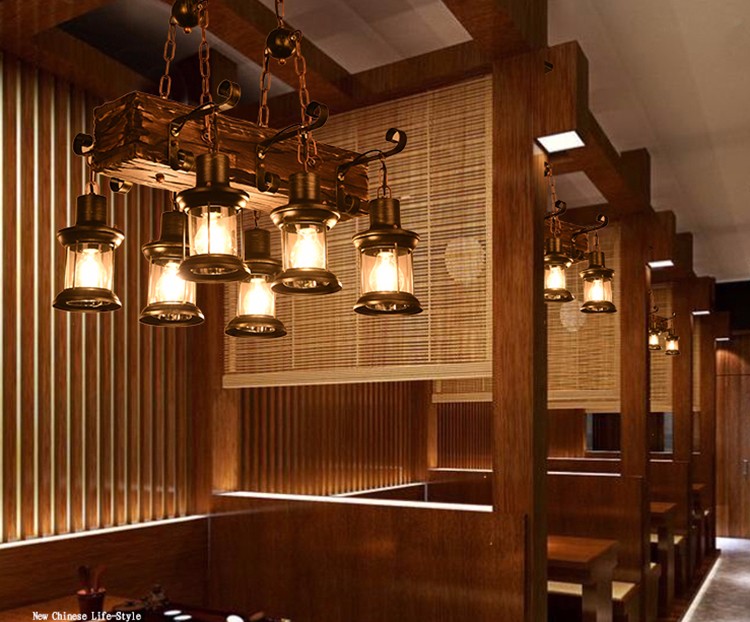Cafe Restaurant Bar wooden wheel personality boat wood beaded industrial chandelier for restaurants
