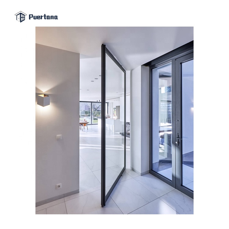 Engsel Aluminium Kaca Kantor Masuk Pintu Masuk Pintu Pivot Tanpa Bingkai Desain Komersial Harga