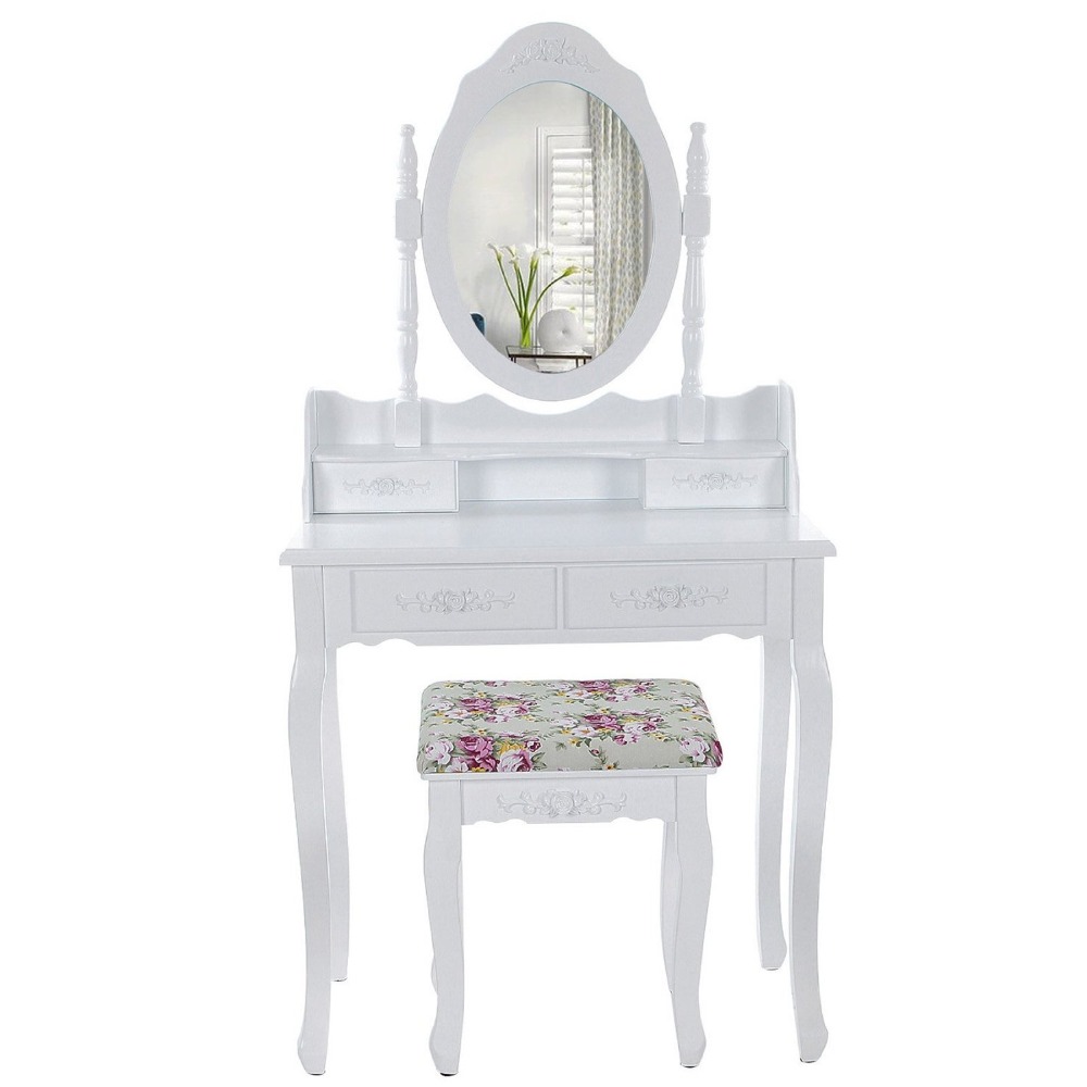 Foldable 3 Mirrors With 7 Drawers Vanity Makeup Table Mirror