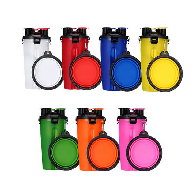 wholesale portable walking Collapsible foldable pet dog outfit travel water bottle with and mountain climbing hook bowl