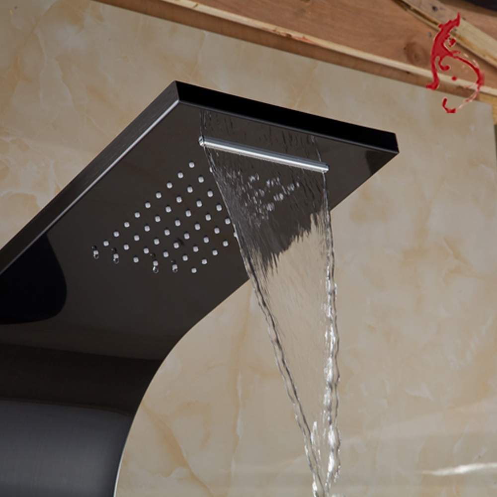 Stainless Steel 8 Body Spa Jets black Thermostatic Shower Panel