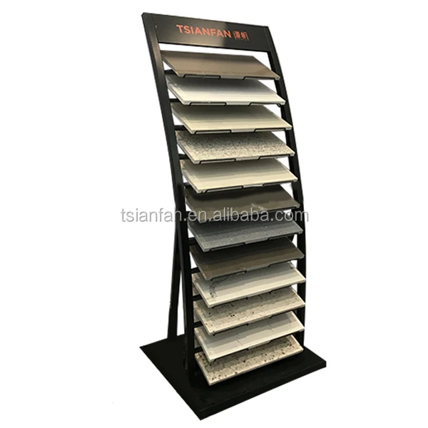 Custom Metal Showroom Natural Marble Quartz Stone Tile Display Stand Tower for Engineered Stone and Solid Surface
