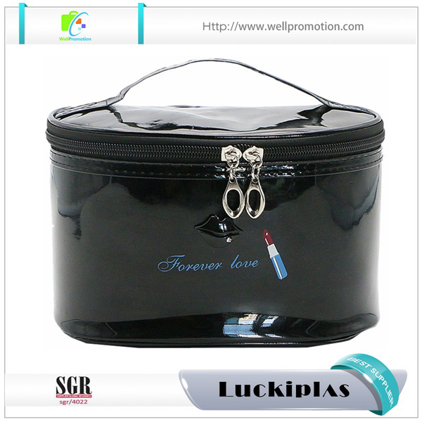 Bolsa de maquillaje cosmético de cuero pu brillante grande y colorida con compartimentos