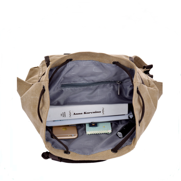 Klassische Retro-Vintage-Rucksacktasche aus Segeltuch für die College-Schule mit Kordelzug