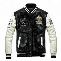 Jaqueta esportiva com manga de couro, jaqueta de beisebol masculina, jaqueta letterman, atacado, bordado