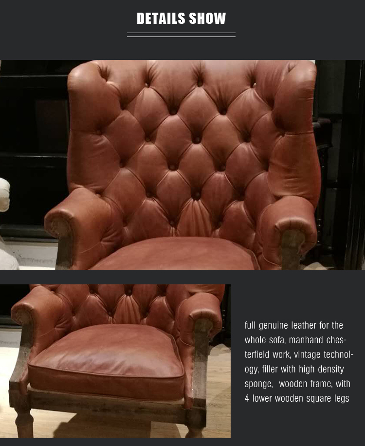 Exquisite workmanship full genuine leather handmade vintage high back chair