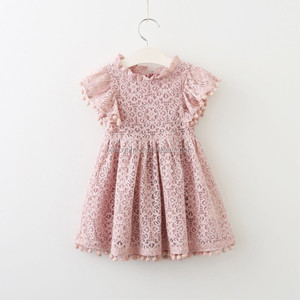 Pink Lace Flower Girl Dress Baby Girl Lace Petti Dress Wedding Party Vintage Style Dresses